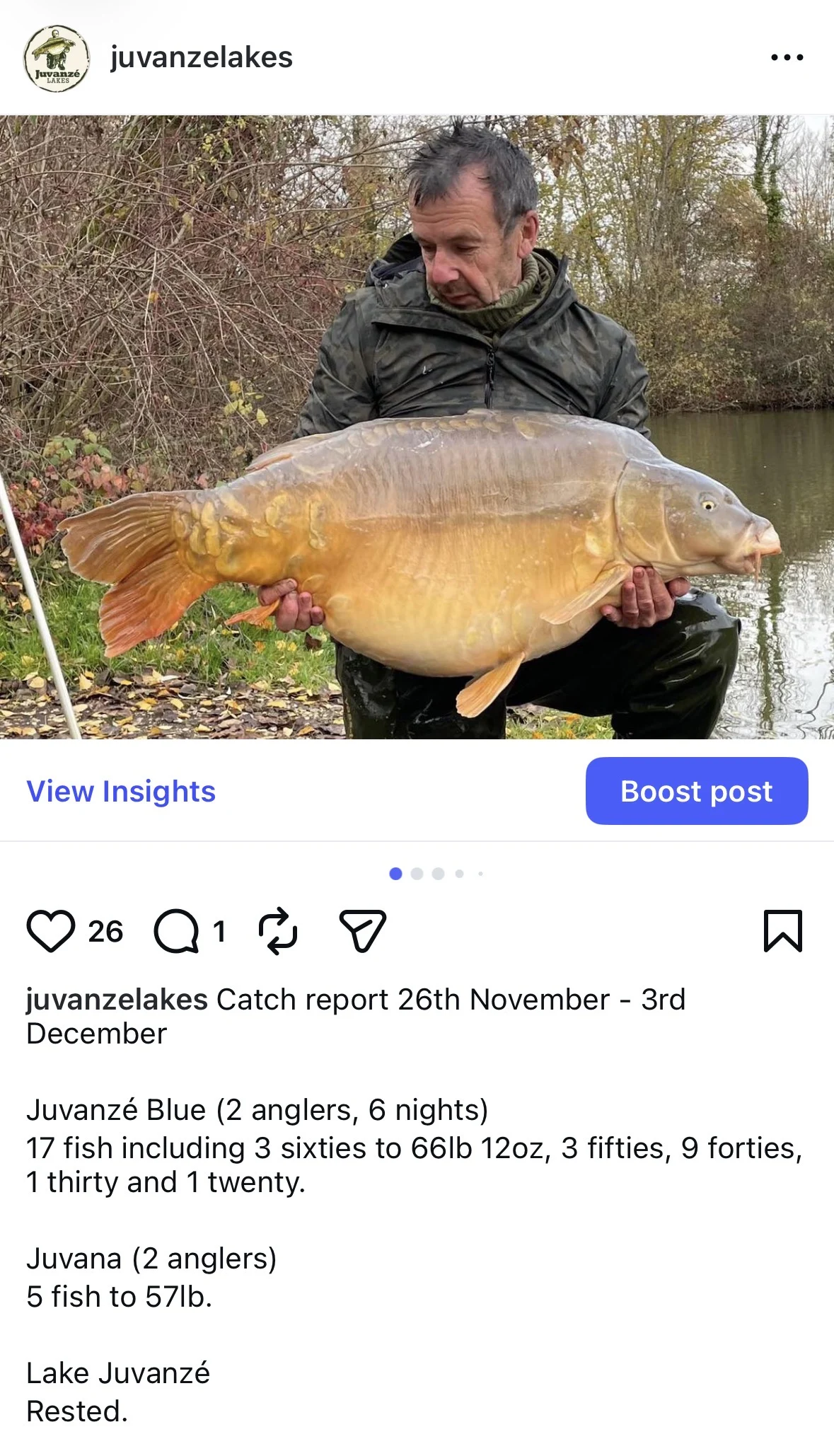 Catch report 26th November-3rd December - three sixties from Juvanze Blue