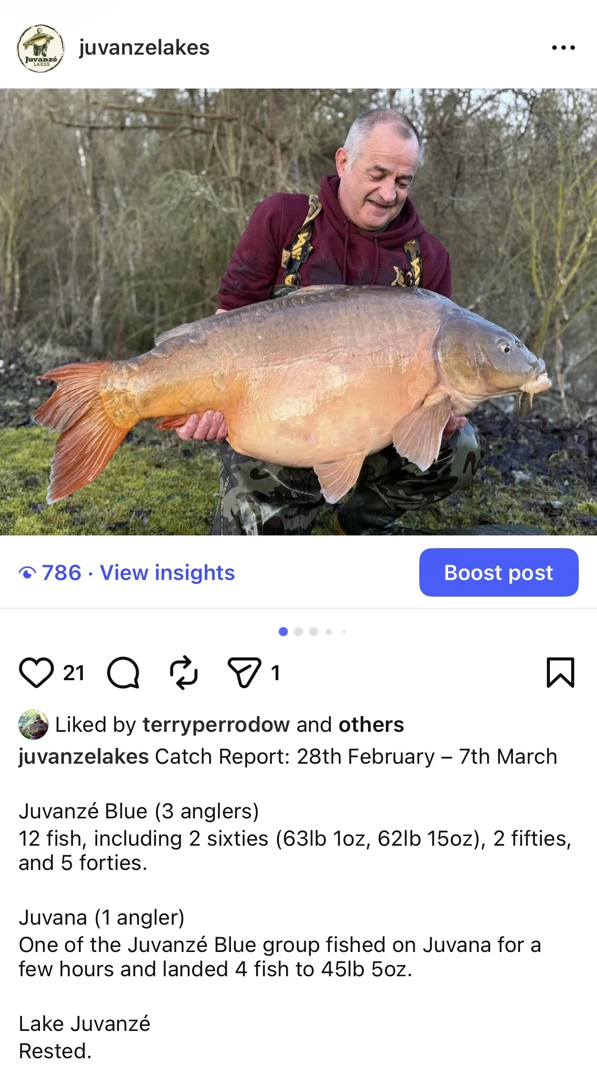 Catch report 28th February-7th March - Juvanze Blue multiple sixties
